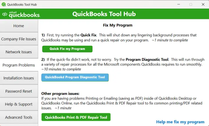 Run the QuickBooks Install Diagnostic tool from the QuickBooks Tool Hub
